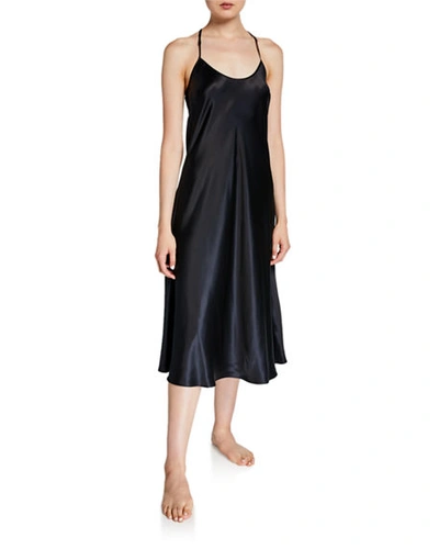 Neiman Marcus Long Silk Nightgown In Black