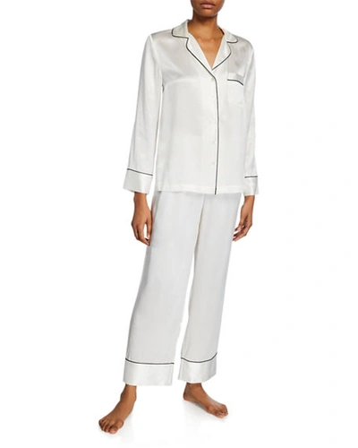 Neiman Marcus Basic Silk Satin Pajama Set In White