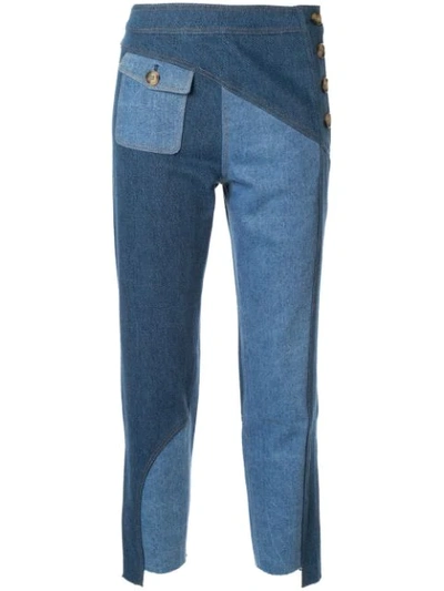 Rejina Pyo Lucie Blue Panelled Straight-leg Jeans In Cotton Denim Tonal Blue Mix