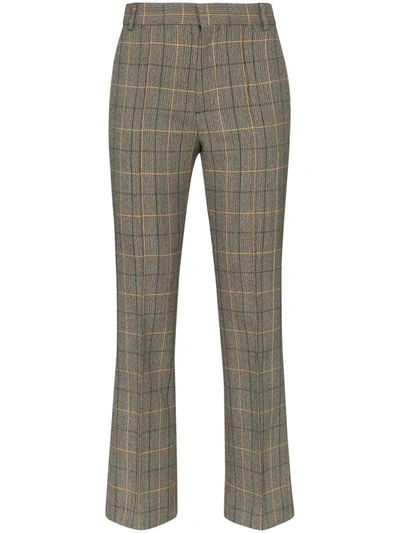 Plan C Check Cropped Trousers In Brown