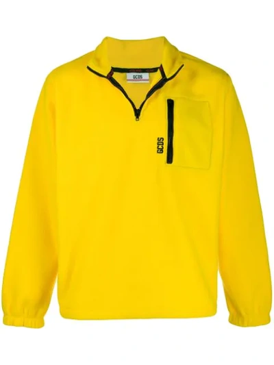 Gcds Half Zip Fleece Sweatshirt In Yellow
