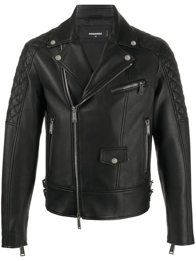 Dsquared2 Quilted Detailed Biker Jacket In Black