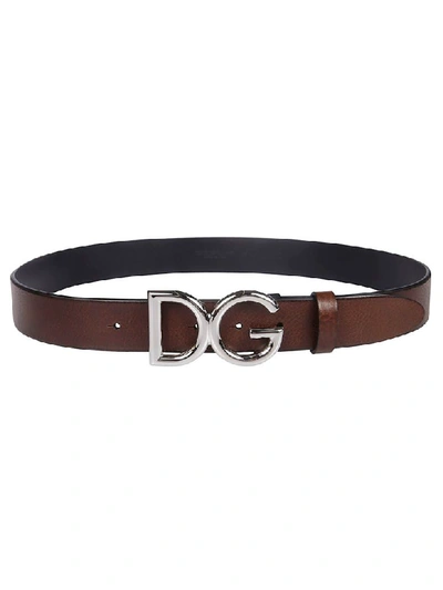 Dolce & Gabbana Logo Plaque Belt In Moor