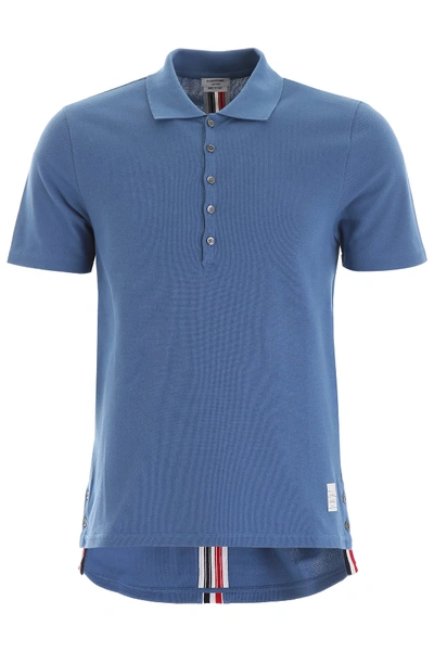 Thom Browne Polo Shirt With Ribbon On The Back In Light Blue