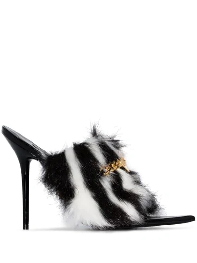 Versace Medusa Chain Faux-fur 110mm Sandals In Black ,white