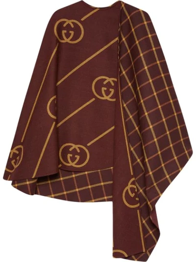 Gucci Women's Gg Windowpane Plaid Wool Cape In Brown