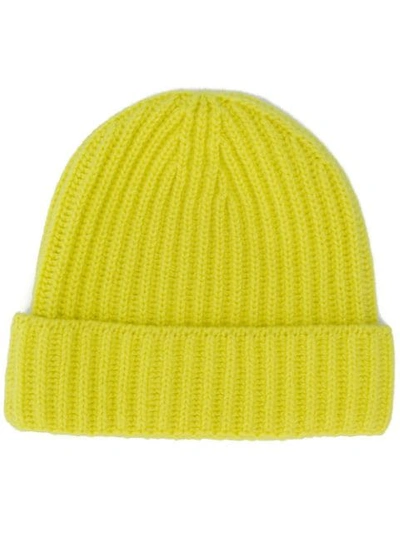 Pringle Of Scotland Ribbed Beanie In Yellow