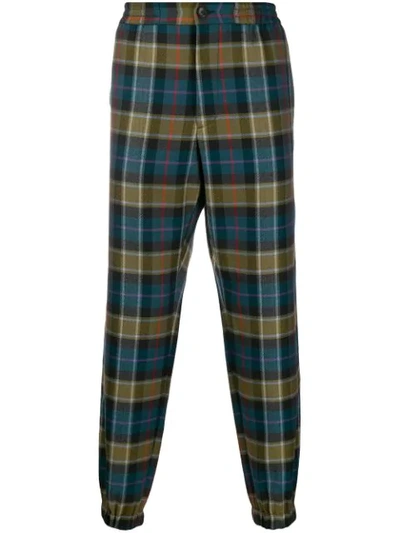 Etro Tapered Checked Pattern Trousers In Blue