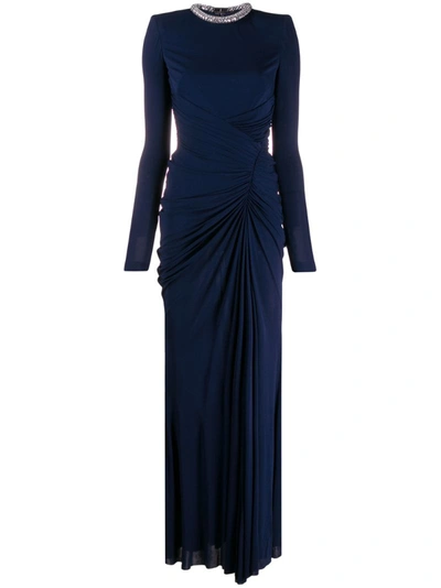 Alexander Mcqueen Long Embellished Viscose Jersey Dress In Blue