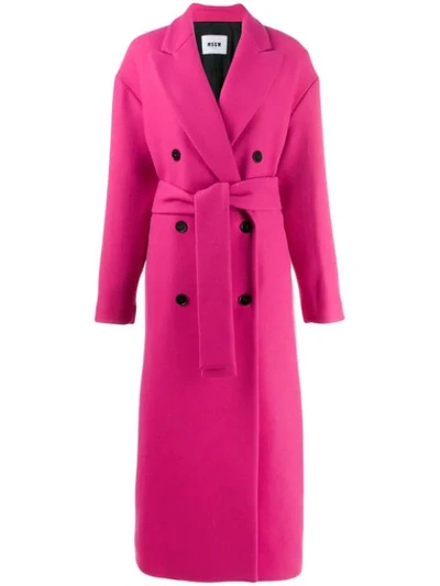 Msgm Double Breasted Overcoat In Pink