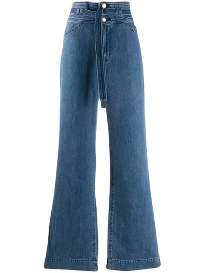 J Brand Belted Flared Leg Jeans In Blue