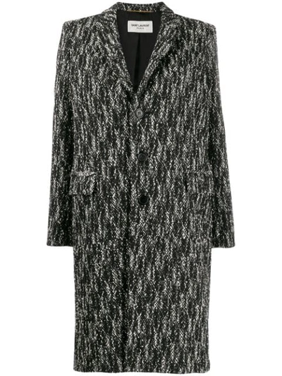 Saint Laurent Chevron Pattern Single-breasted Coat In Black