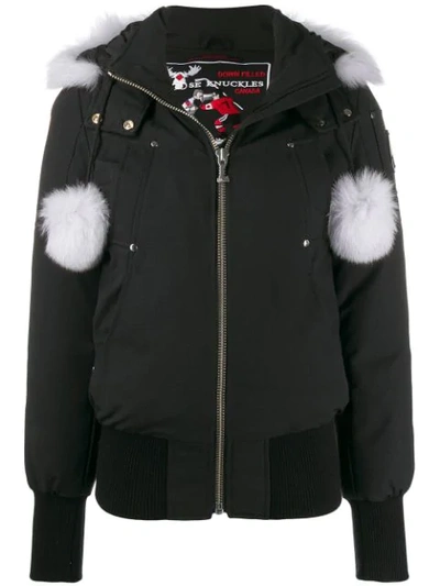 Moose Knuckles Pom Pom Parka Coat In Black