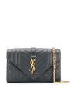 Saint Laurent Envelope Triquilt Small Ysl Shoulder Bag In Grained Leather In Nero