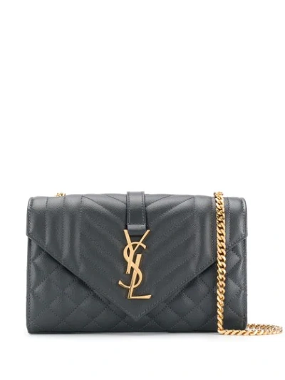 Saint Laurent Women's Small Envelope Monogram Matelassé Leather Shoulder Bag In Blue