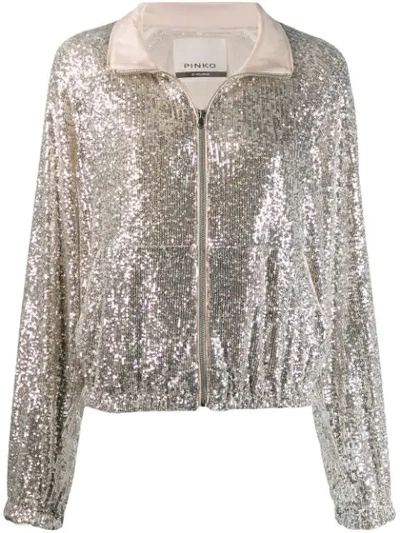 Pinko Sequin Embroidery Jacket In Silver