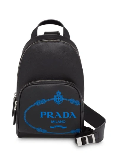 Prada Saffiano Leather One-shoulder Backpack In Black