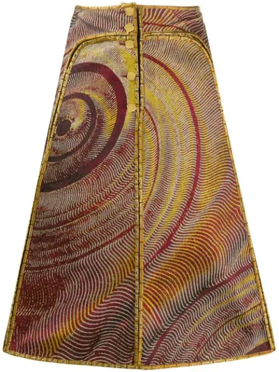 Pre-owned Fendi 2000's Abstract Jacquard A-line Skirt In Yellow