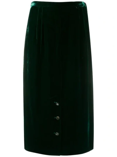 Pre-owned Valentino 1980's Velvet Effect Gathered Skirt In Green