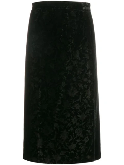 Pre-owned Valentino 1980's Floral Jacquard Pencil Skirt In Black