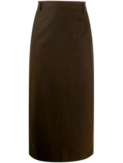 Pre-owned A.n.g.e.l.o. Vintage Cult 1990's Ballantyne Midi Pencil Skirt In Brown