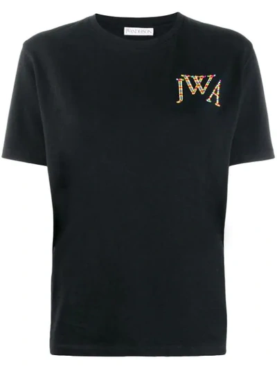 Jw Anderson Jwa Logo Embroidered Cotton T-shirt In Black