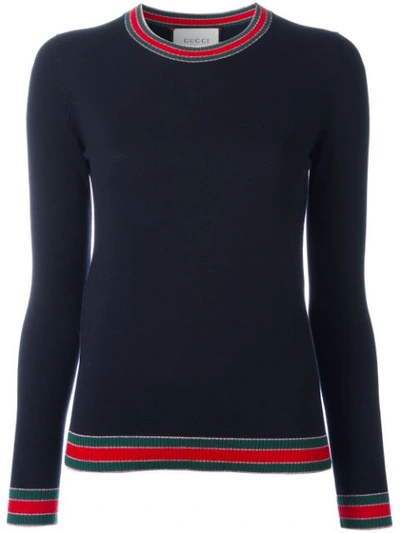 Gucci Stripe Trim Wool Sweater In Blue | ModeSens