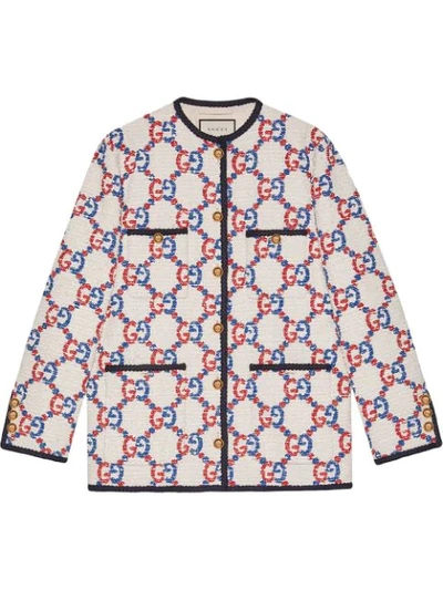 Gucci Oversized Gg Sylvie Tweed Jacket In White,multi