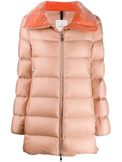 Moncler Torcon Nylon Down Jacket W/velvet Detail In Pink