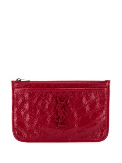 Saint Laurent Niki Crinkled Leather Wallet In Red