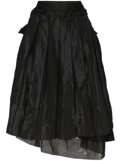 Simone Rocha Asymmetric Taffeta Midi Skirt In Black