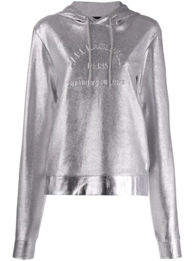 Karl Lagerfeld Address Logo Hoodie In Silver