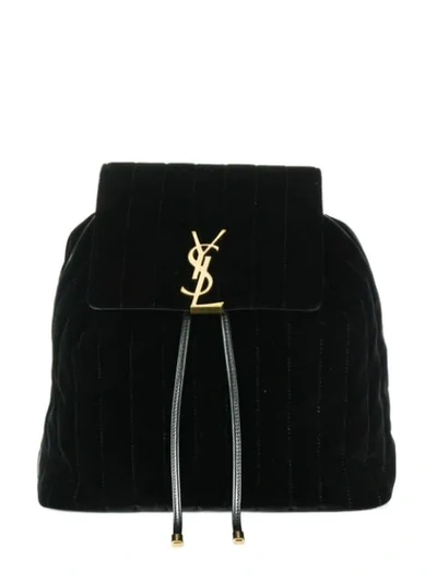 Saint Laurent Vicky Quilted Velvet Backpack - Black In 黑色