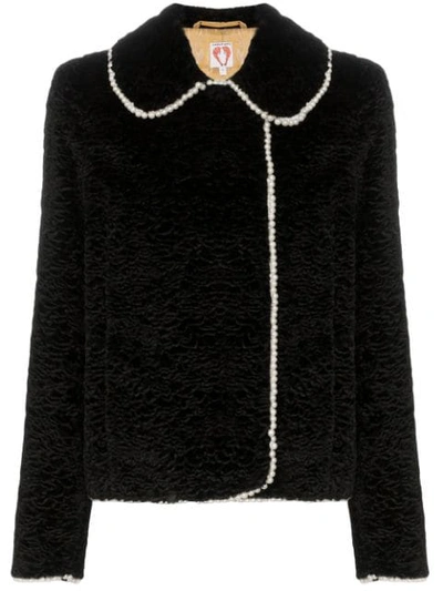 Shrimps Faux Fur Pearl-trim Jacket In Black