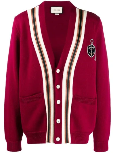 Gucci Wool Cardigan With Anchor Crest In Red