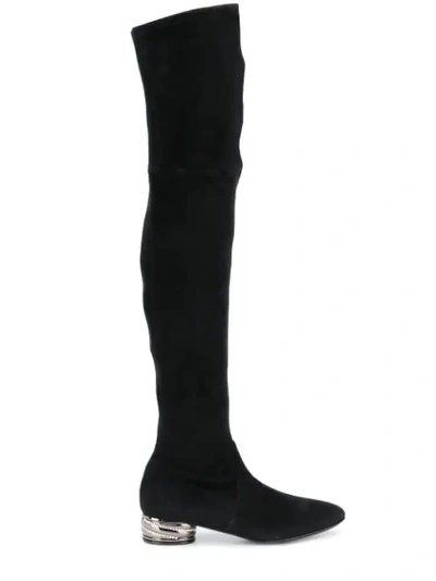 Casadei Embellished Over The Knee Boots In Black