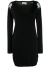 Be Blumarine Distressed Lace-panel Mini Dress In Black