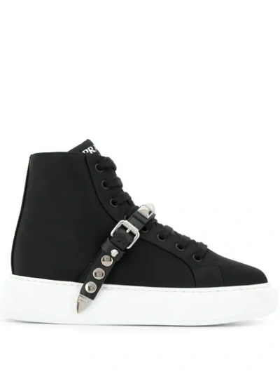 Prada Studded Strap Sneakers In Black