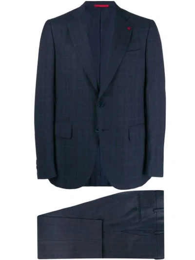 Isaia Check Two Piece Suit In Blue