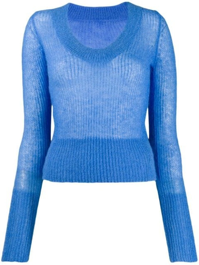 Jacquemus Ribbed Round Neck Sweater In Blue
