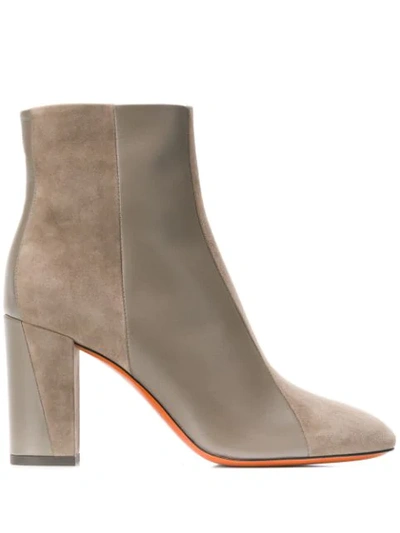 Santoni Contrasting Panel Ankle Boots In Beige