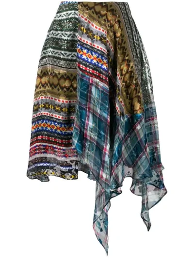 Preen By Thornton Bregazzi Tie Dye Print Clash Skirt In Fair Isle/blue Check