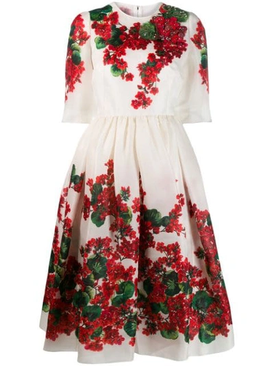 Dolce & Gabbana Floral Print Midi Dress In White