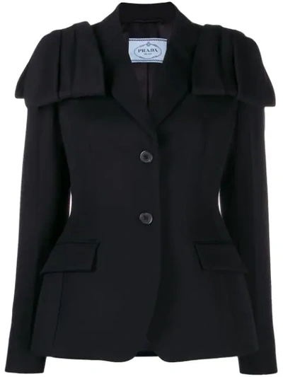 Prada Flap Detail Blazer Jacket In Black