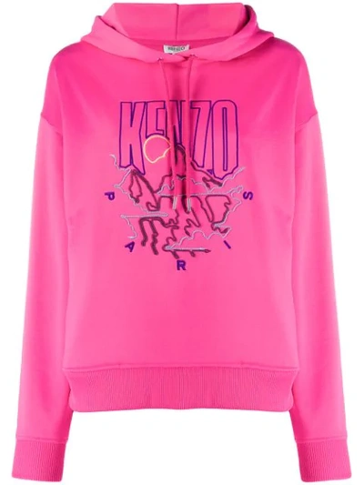 Kenzo Embroidered Logo Hoodie In Pink