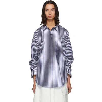 3.1 Phillip Lim Blue And White Gathered Sleeves Shirt In Bl461 Bl/wh