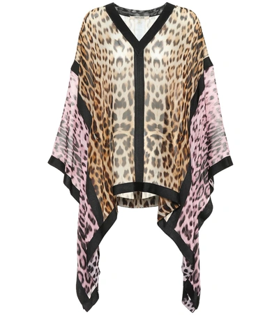 Roberto Cavalli Heritage Jaguar Print Silk Kaftan In Brown