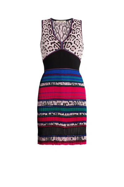 Roberto Cavalli Printed Plissé Knit Mini Dress In Multicolour