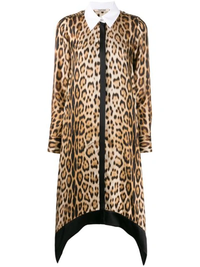 Roberto Cavalli Heritage Jaguar Print Shirt Dress In Neutrals