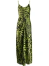 Ganni Tiger-print Stretch-silk Satin Maxi Dress In Green/black